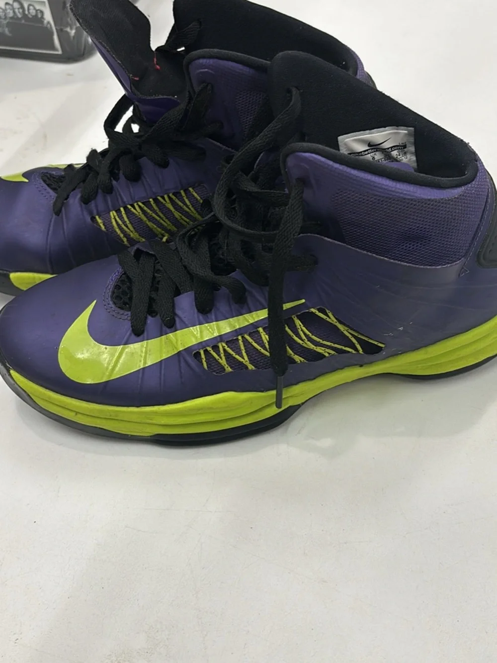 Nike Kids Purple and Neon Green High-Top Sneakers
